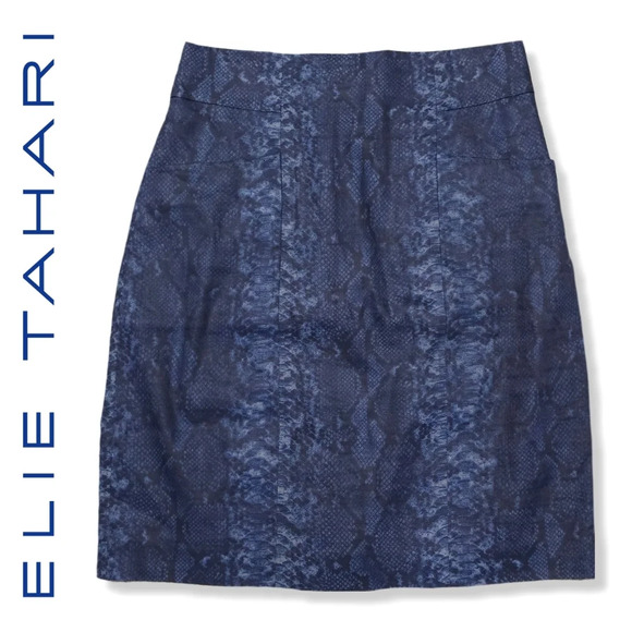 Elie Tahari Dresses & Skirts - ELIE TAHARI Blue Black Snake Print 80% Linen Pencil Skirt, Fully Lined, Size 10